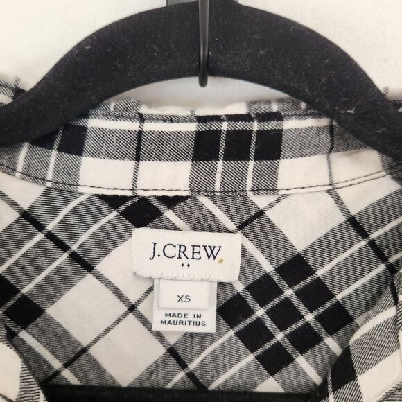 J. Crew White Black Plaid Long Sleeve Button Down Flannel Shirt Women's XS - Picture 4 of 6